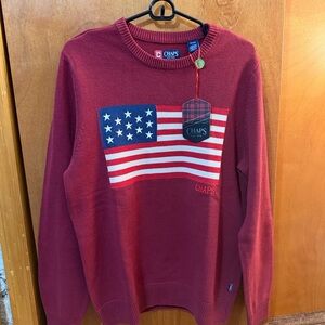 Chaps Men's Burgundy Sweater with Flag Design